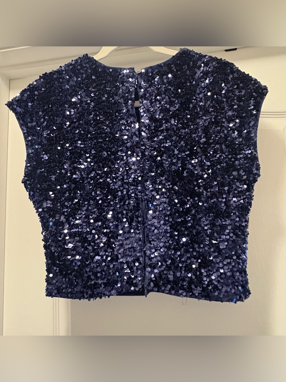 Banana Republic Navy Sequin Cap-Sleeve Crop Top - Picture 3 of 7